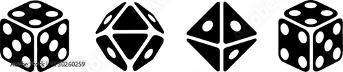 Black Dice and Geometric Dice Shapes Set for Gaming Design and Board Game Illustration