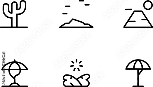 Deserts Set Featuring Cactus Mountain Sunbathing and Umbrella