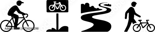 Bicycle Pathways Cyclist Riding Sign Curved Road Pedestrian Walking Bike Design