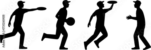 Dynamic Silhouette of Four Male Figures Playing Frisbee in Action