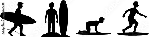 Silhouette Surfing Progression Stages from Preparation to Riding