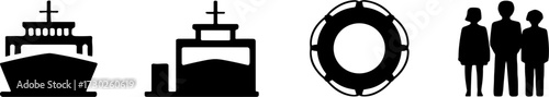 Nauticals Set Featuring Ships Lifebuoy and Silhouetted People