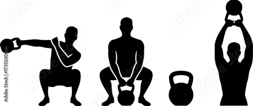 Kettlebell Workout Silhouettes for Fitness and Exercise Design