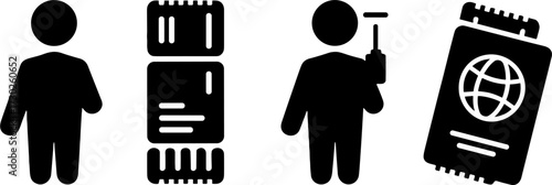 Human Figure Aviation Security Scanning Luggage Passport Boarding Identification Set