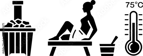 Sauna Experience Woman Relaxing with Heat Indicator and Stones