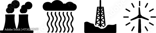 Energy Sourcess Set Featuring Fossil Fuels and Renewables
