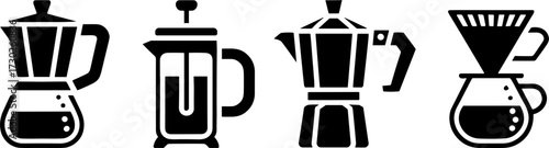 Coffee Brewing Equipments French Press Moka Pot Drip Brewer and Percolator Vector Illustration