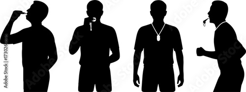 Silhouette of Sports Referees Using Whistles and Gesturing