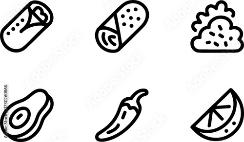 Delicious Burrito Avocado Chili Lime Illustrations for Culinary Projects
