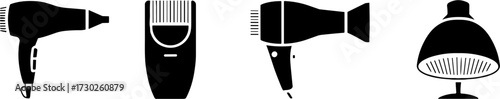 Black Hair Dryer Clippers Hair Salon Dryer Heater Equipment Vector Illustration for Beauty Tools