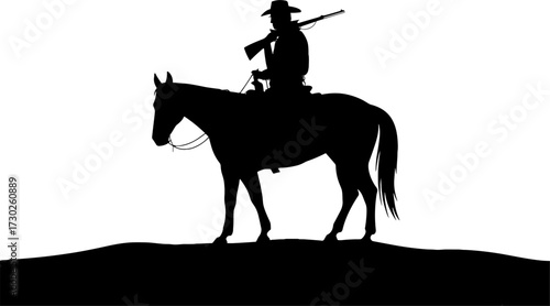 Cowboy Rider Silhouette on Horseback Holding Rifle Western Scene Tattoo Design