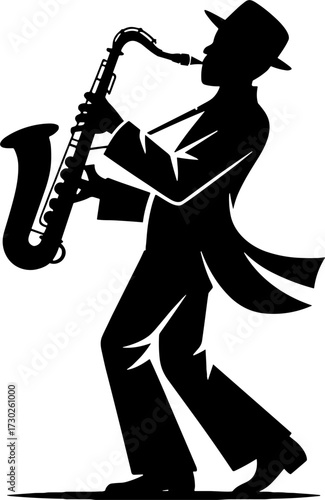 Elegant Jazz Musician Playing Saxophone in Classic Silhouette Style