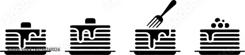 Delicious Pancake Stack with Syrup Fork and Toppings Vector