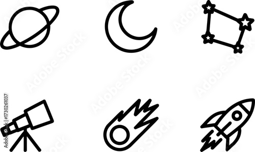 Spaces Collection Featuring Planets Moon Rocket Telescope Stars