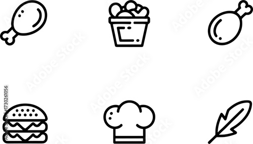 Delicious Foods Collection Featuring Chicken Burger and Chef Hat