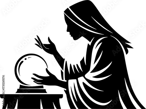 Mystical Fortune Teller with Crystal Ball and Flowing Robes