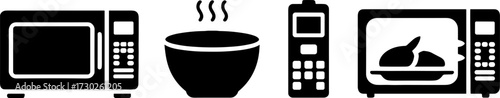 Microwave Cooking Symbols Bowl Food and Remote Control Vector Art