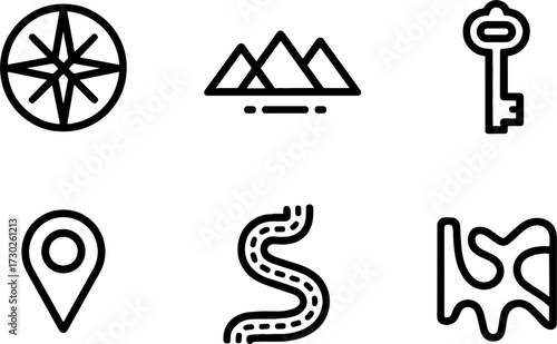 Navigation and Explorations Compass Mountains Key Location Pin Road and Map for Travel Design
