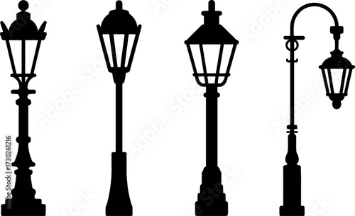 Vintage Street Lamp Silhouettes for Decorative Design Elements