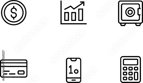 Finances Set Including Dollar Coin Graph Safe Card Phone Calculator