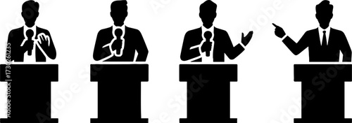 Silhouette of Speakers at Podiums Engaging in Public Speaking