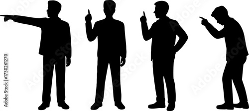 Four Businessmen Silhouettes Gesturing in Different Directions