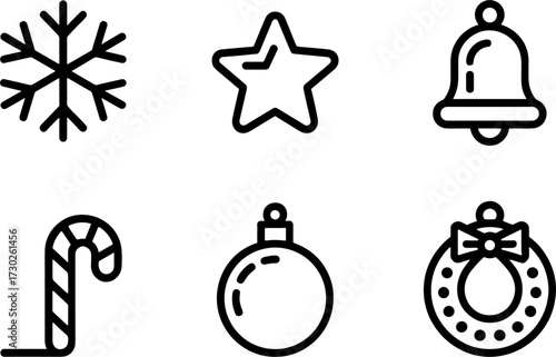 Christmas Holidays Set Snowflake Star Bell Candy Cane Ornament Wreath for Decoration and Design
