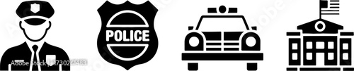 Police Officer Badge Patrol Car and Police Stations