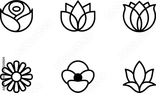 Simple elegant florals set stylized flower buds petals and blossoms for design decoration and tattoo