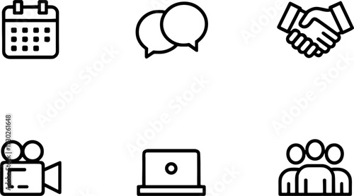 Business Communications Calendar Chat Handshake Laptop Video Group