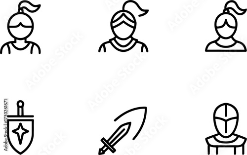 Female Warriors with Sword Shield and Helmet Designs