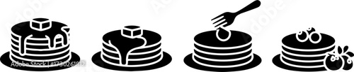 Black Pancakes with Butter Syrup Fruit Stack Silhouettes Perfect for Menu Design and Recipe Illustrations