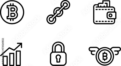 Cryptocurrencys Bitcoin Wallet and Security Symbols Collection