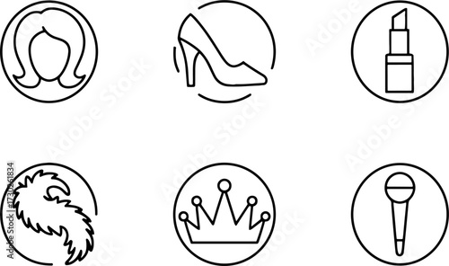 Fashions Vector Collection Featuring Hair High Heel Lipstick Crown Mic