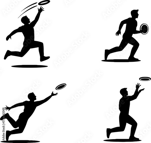 Dynamic Silhouettes of People Playing Frisbee in Various Poses