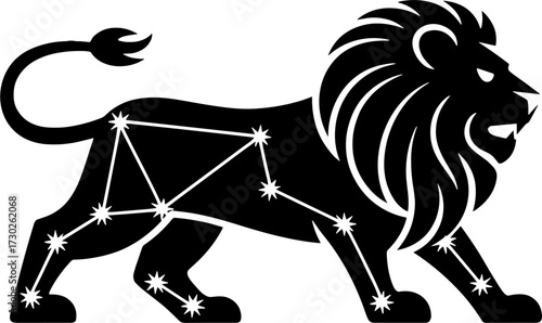 Leo Zodiac Constellation Symbol in Stylized Lion Form Astrology Graphic for Tattoo and Design