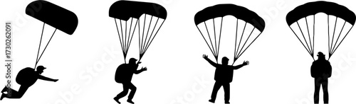 Dynamic Parachute Silhouettes Illustrating Various Skydiving Poses