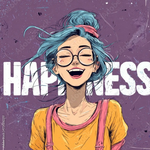 Illustration of happy emotions, joyful facial expression artwork, positive mood concept, cheerful character drawing, psychology and mental health theme, emotional wellbeing design