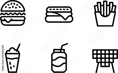 Fast Foods Burger Hot Dog Fries Milkshake Soda Can and Picnic Table for Menu Design