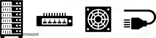 Server Rack Network Switch Power Supply and Cable Vectors