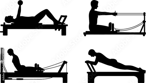 Pilates Fitness Activities Silhouette Exercise Illustrations
