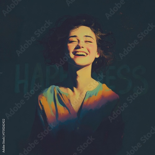 Illustration of happy emotions, joyful facial expression artwork, positive mood concept, cheerful character drawing, psychology and mental health theme, emotional wellbeing design