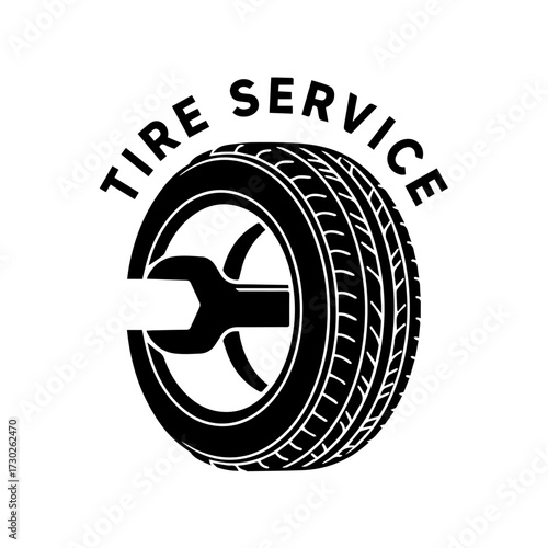 Tire Service Logo Black and White Design for Automotive Repair and Maintenance