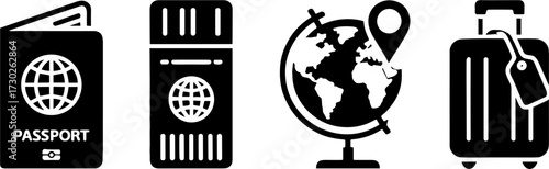 Travel Essentialss Passport Ticket Globe Location Marker Luggage Suitcase Design