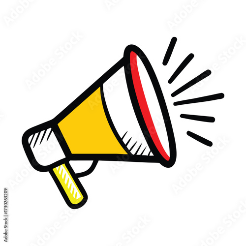 megaphone with yellow body and red rim doodle announcement communication vector icon