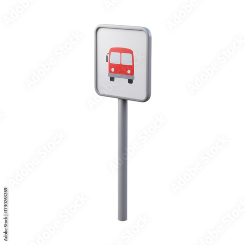 Bus stop sign post icon, public transit symbol on transparent PNG
