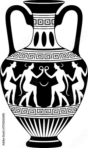 Greek Ancient Vase with Dancing Figures for Decor and Art Projects
