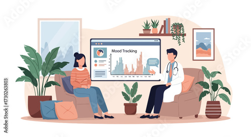 Physician analyzes patient's mood tracking data during a consultation session