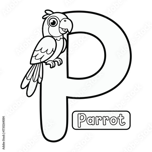 Coloring Page Learn the Alphabet! "P" is for Parrot". Educational, Fun, and Easy for Kids of All Ages. Perfect for Teachers and Parents