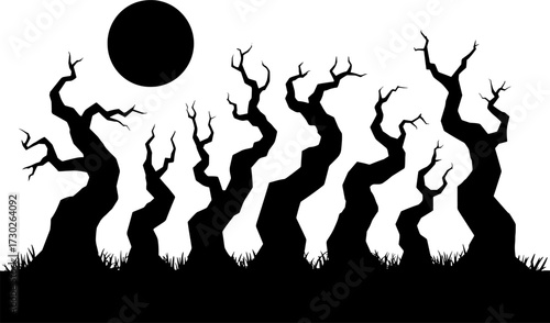 Spooky Silhouetted Trees Against Full Moon for Halloween Decor